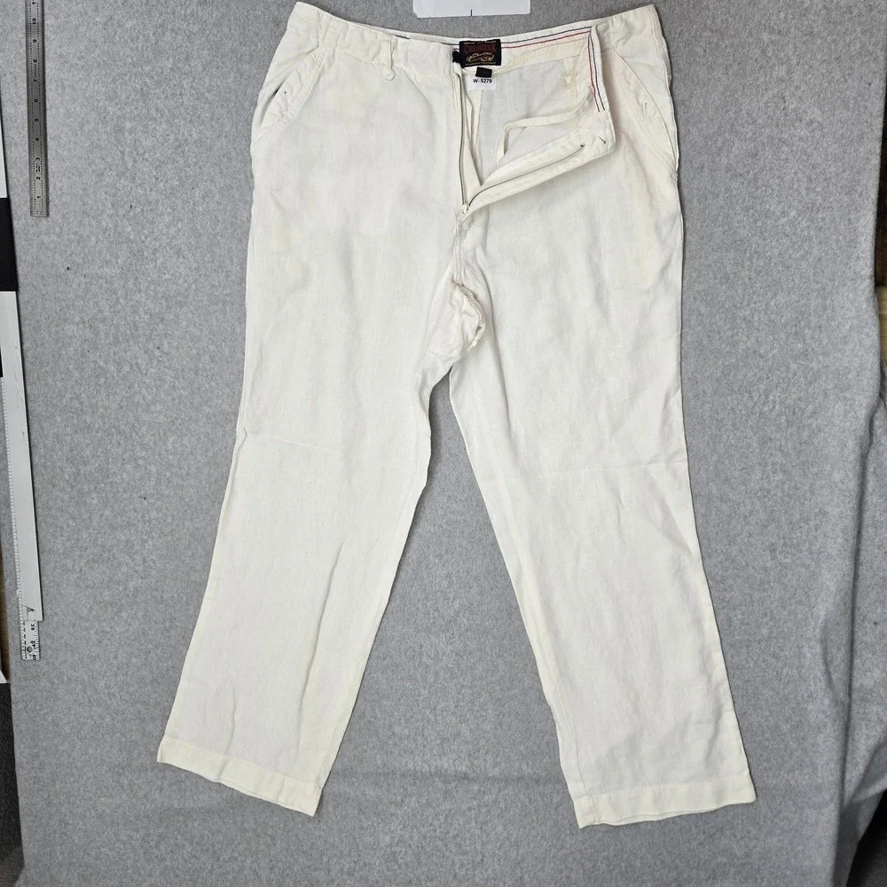 VINTAGE Cremieux Men Pants 36X32 White Linen Button Zipper 32